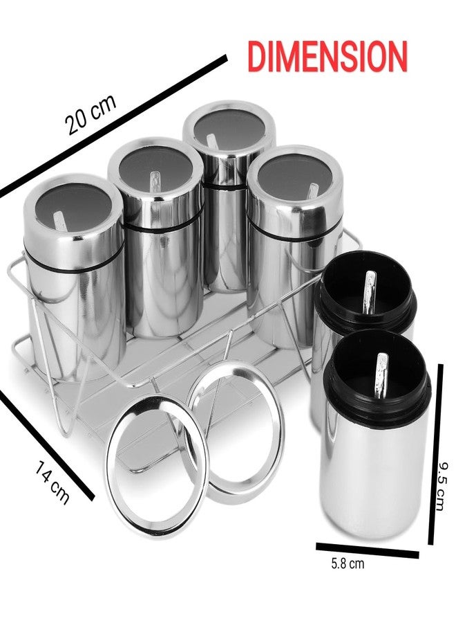 MILTLIFE® 6 in 1 Stainless Steel Masala Box with Stand | Spice Container For Kitchen | Steel Masala Container set | 6 Masala Dani & 6 Stainless Steel Spoon | Silver, 175ml Each - Image 2